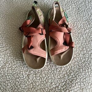 Women’s  Pink and Green Nike hiking Sandals